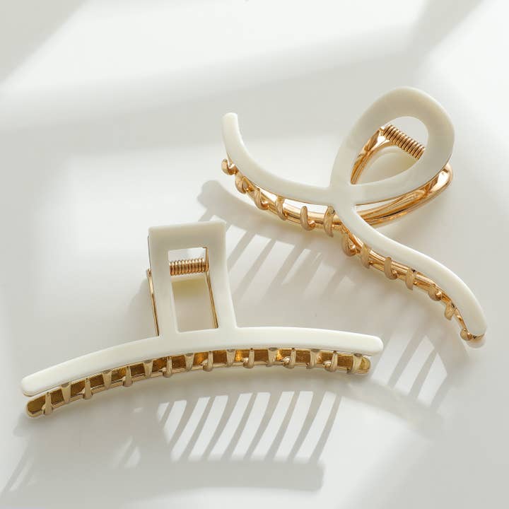 Vera White/Gold Metal Assorted Claw Clips - Large