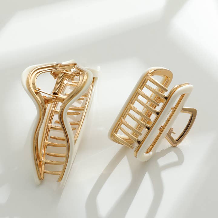 Vera White/Gold Metal Assorted Claw Clips - Large