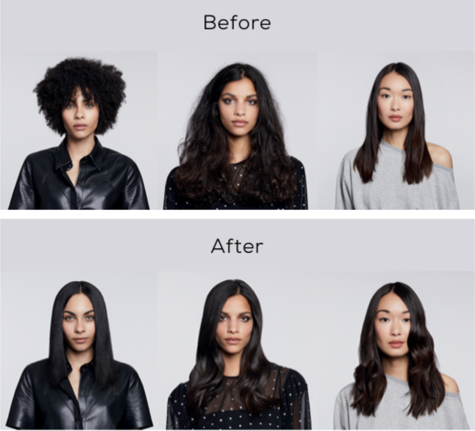 A before and after women using SteamPod 3.0 by L'Oreal